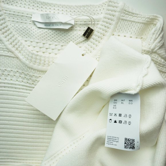NWT BOSS Hugo Boss Funda Mixed Stitch Long Sleeve Sweater Open White XL - Picture 7 of 7